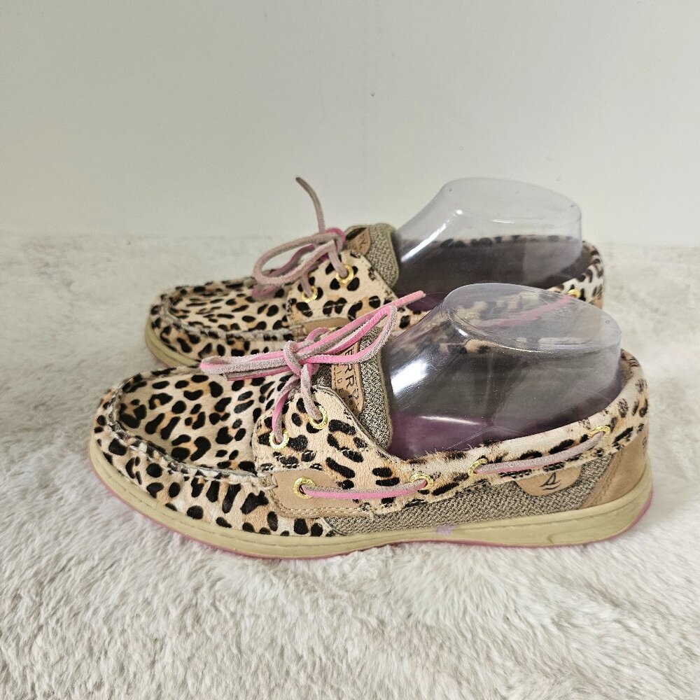Sperry Top Sider Brown Pink Leopard Hair on Hide Boat Deck Shoes 8.5